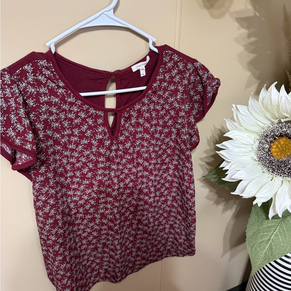 Maurices Burgundy Floral Blouse